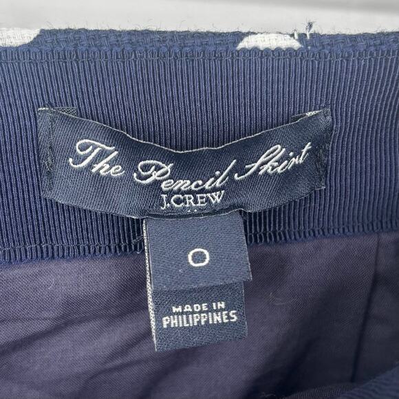 J Crew The Pencil Skirt Navy Blue and White Polka Dot Size 0 - Picture 3 of 5